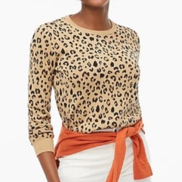 J. Crew Teddie Crewneck Sweater Women's XS Leopard Animal Print AS300 NWT - Picture 1 of 9